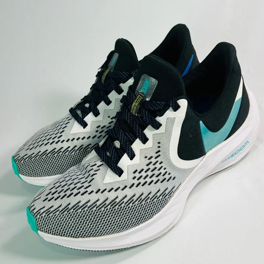 Nike Air Zoom Winflo 6 Black White Oracle Aqua‎ Women 8.5 Running Shoes AQ8228